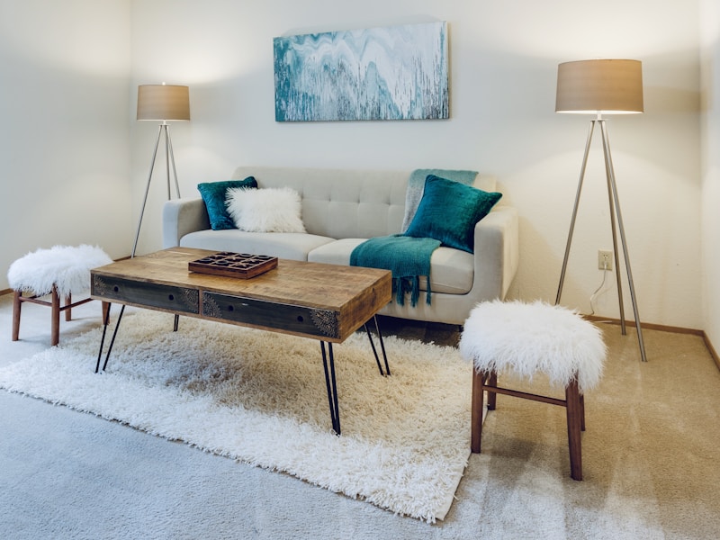 Modern automated window blinds in a contemporary living room